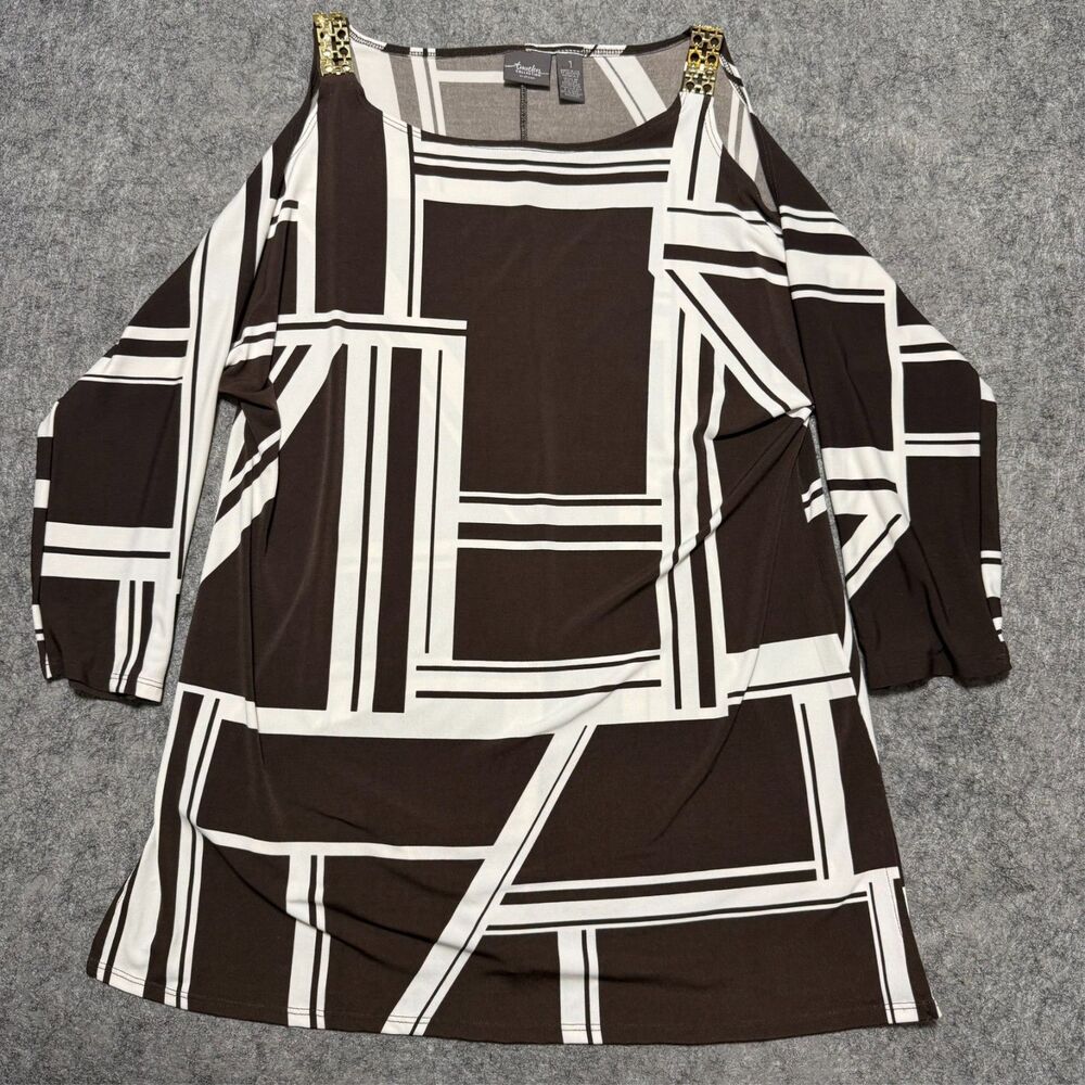 Chicos Womens Travelers Slinky Knit Cold-Shoulder Tunic Shirt Size 1 USA Made